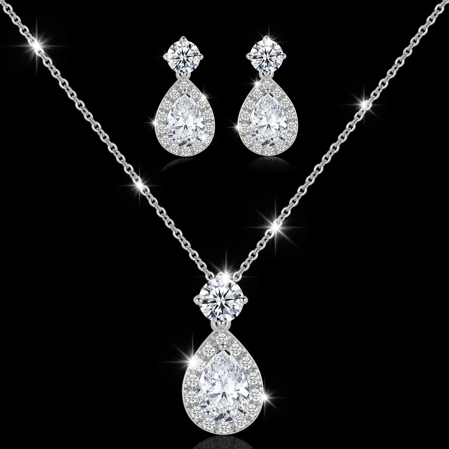 Wedding Bridesmaid Jewelry Set Necklace Earring Bracelet Wedding Jewelry Set 3A Cube Oxidation Jewelry Set Hypoallergenic Wedding Jewelry Bridesmaid Gift (Adjustable