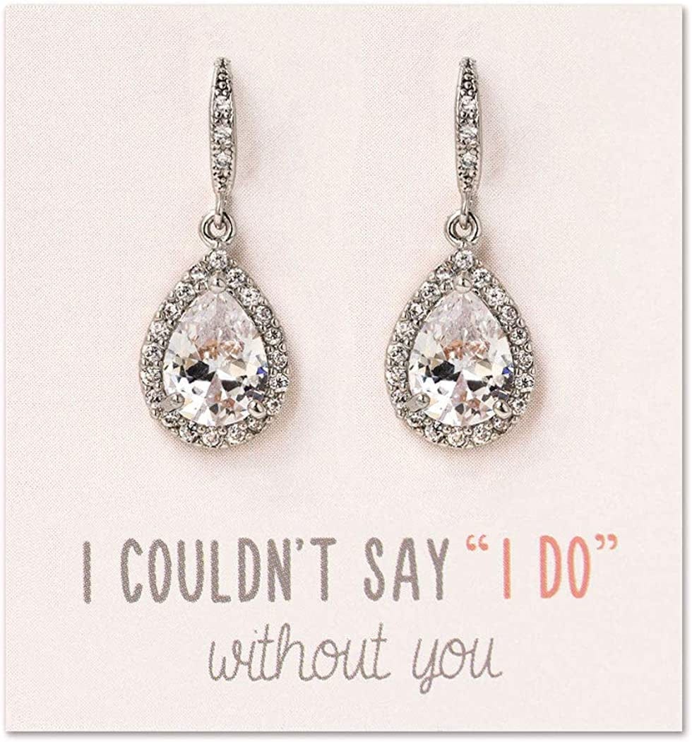 Wedding Bridesmaids Gift Drop Dangle Earrings or Jewelry Set in Silver, Yellow Gold, Rose Gold Earrings Only - Silver