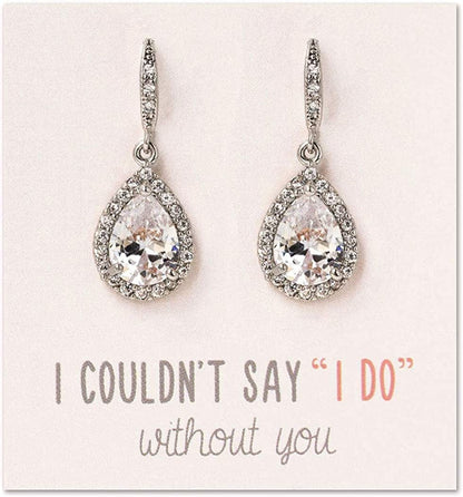 Wedding Bridesmaids Gift Drop Dangle Earrings or Jewelry Set in Silver, Yellow Gold, Rose Gold Earrings Only - Silver