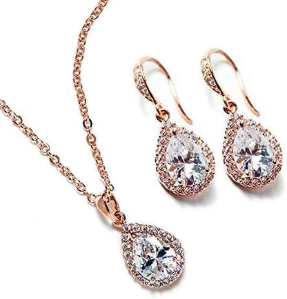 Wedding Bridesmaids Gift Drop Dangle Earrings or Jewelry Set in Silver, Yellow Gold, Rose Gold