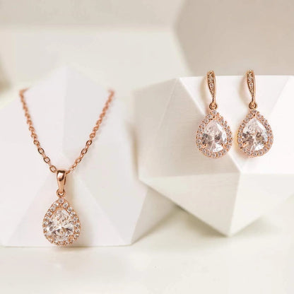 Wedding Bridesmaids Gift Drop Dangle Earrings or Jewelry Set in Silver, Yellow Gold, Rose Gold