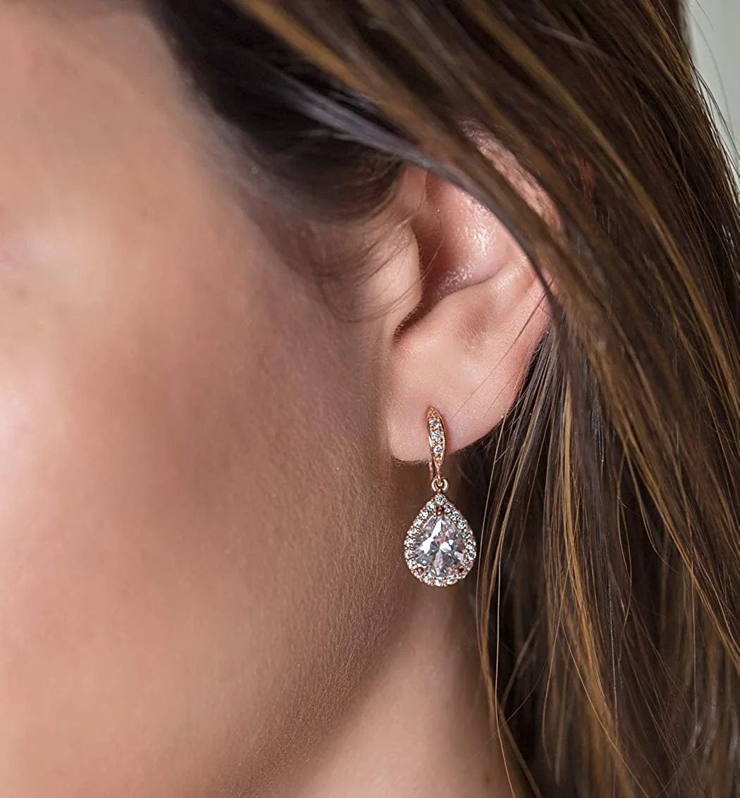 Wedding Bridesmaids Gift Drop Dangle Earrings or Jewelry Set in Silver, Yellow Gold, Rose Gold