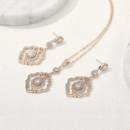 Wedding Jewelry for Bride, Necklace and Earrings Jewelry Set, Bridal Jewelry Set for Wedding Party Costume Rose Gold