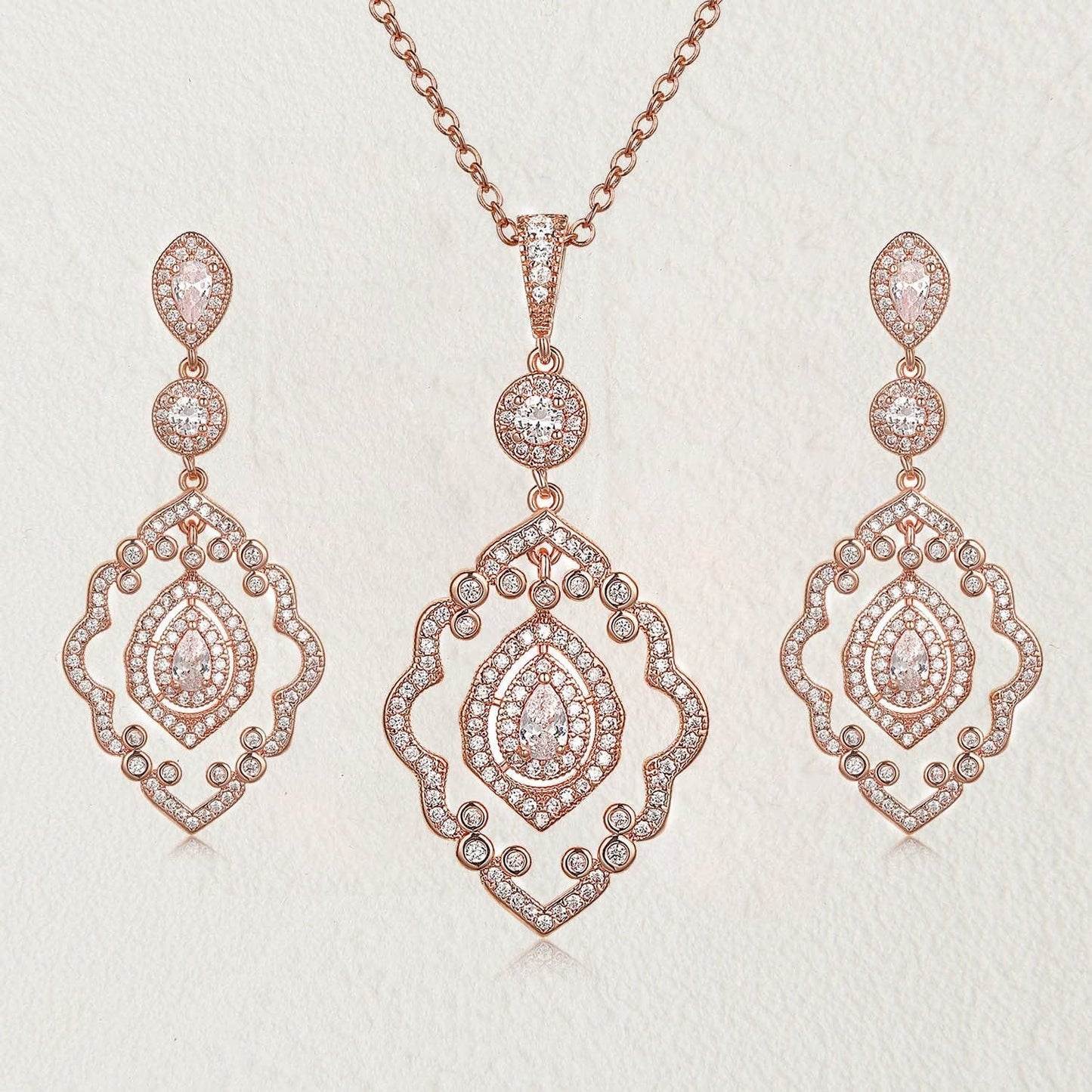 Wedding Jewelry for Bride, Necklace and Earrings Jewelry Set, Bridal Jewelry Set for Wedding Party Costume Rose Gold