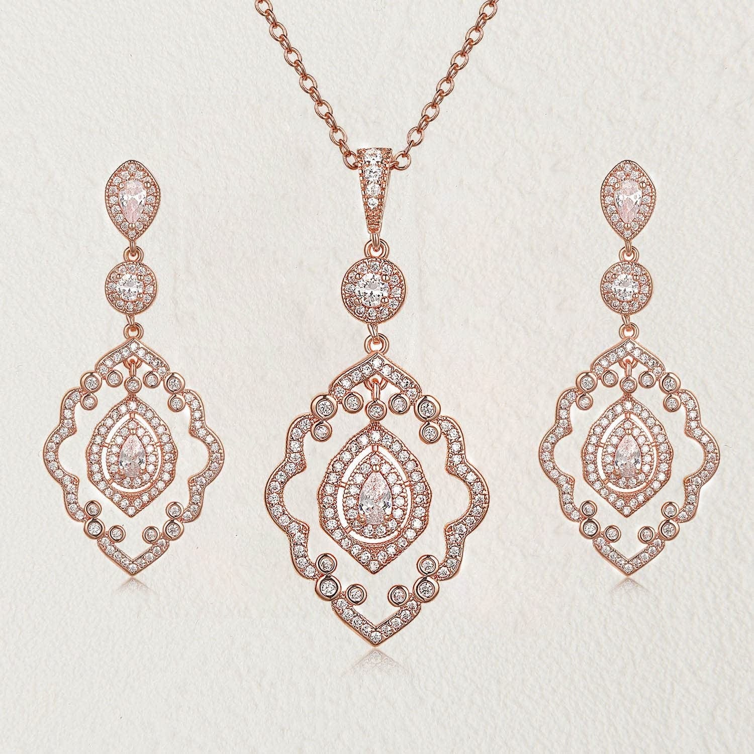Wedding Jewelry for Bride, Necklace and Earrings Jewelry Set, Bridal Jewelry Set for Wedding Party Costume Rose Gold