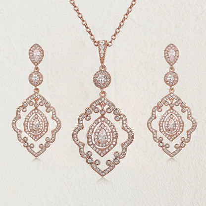 Wedding Jewelry for Bride, Necklace and Earrings Jewelry Set, Bridal Jewelry Set for Wedding Party Costume Rose Gold