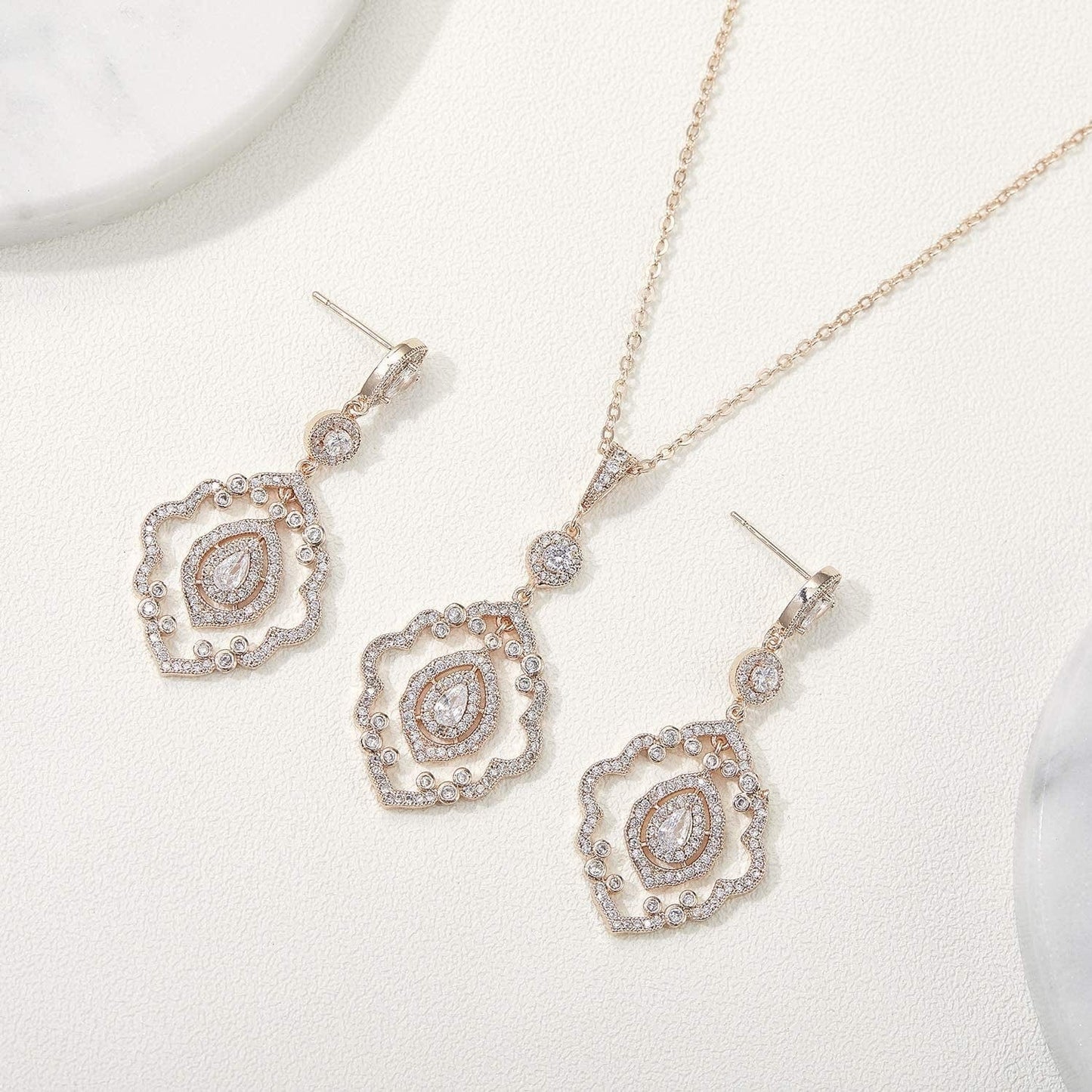Wedding Jewelry for Bride, Necklace and Earrings Jewelry Set, Bridal Jewelry Set for Wedding Party Costume Rose Gold