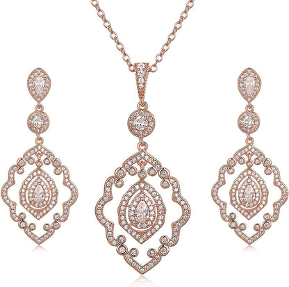 Wedding Jewelry for Bride, Necklace and Earrings Jewelry Set, Bridal Jewelry Set for Wedding Party Costume Rose Gold