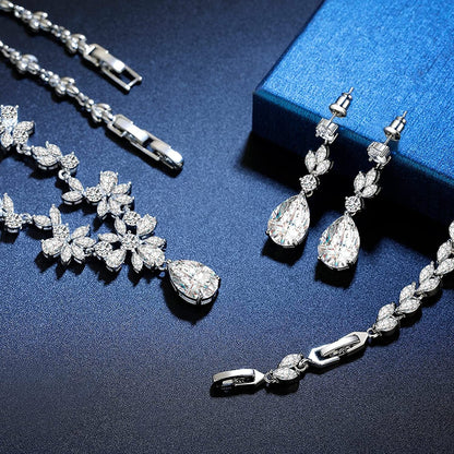 Wedding Jewelry for Bride, Silver Bridal Necklace Earrings Bracelet Set with Clear Cubic Zirconia, Bridemaids Jewelry Set for Wedding, Crystal Wedding Party Jewelry Set for Women Girls