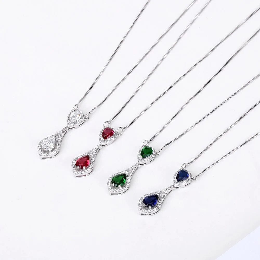 Wedding Jewelry Set for Bride - Elegant Sterling Silver Bridal Elegant Crystal Cubic Zirconia Teardrop Pendant Necklace Earrings Set for Teen Girls Bridesmaids Wedding Clear