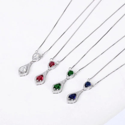 Wedding Jewelry Set for Bride - Elegant Sterling Silver Bridal Elegant Crystal Cubic Zirconia Teardrop Pendant Necklace Earrings Set for Teen Girls Bridesmaids Wedding Clear