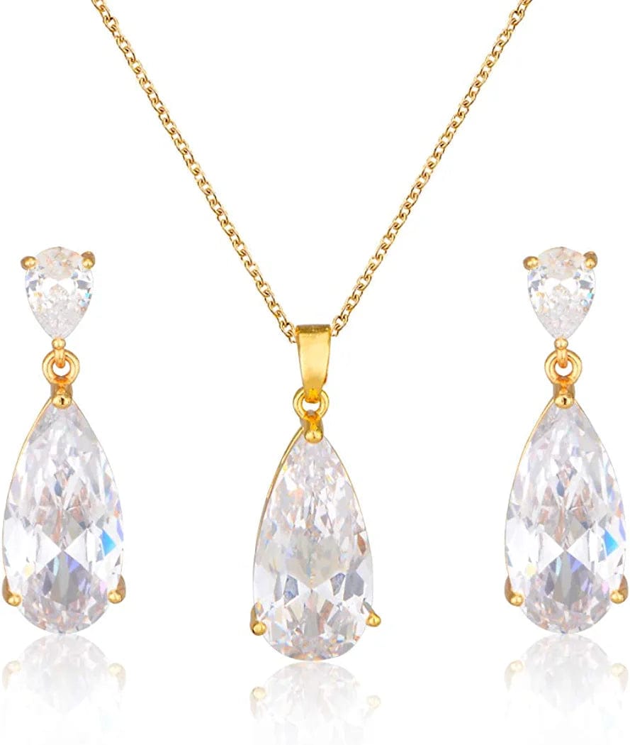 Wedding Jewelry Set for Bridesmaids - Sterling Silver Teardrop CZ Crystal Cubic Zirconia Rhinestone Diamond Bridal Necklace Earrings Set for Bride Mother of Bride Party Prom Birthstone Costume Jewelry Nov-Topaz