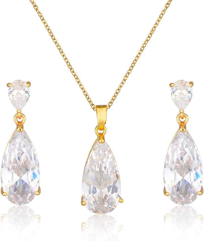 Wedding Jewelry Set for Bridesmaids - Sterling Silver Teardrop CZ Crystal Cubic Zirconia Rhinestone Diamond Bridal Necklace Earrings Set for Bride Mother of Bride Party Prom Birthstone Costume Jewelry Nov-Topaz