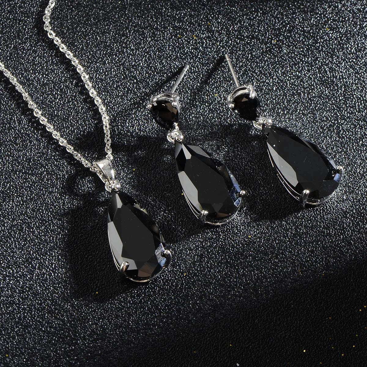 Wedding Jewelry Set for Bridesmaids - Sterling Silver Teardrop CZ Crystal Cubic Zirconia Rhinestone Diamond Bridal Necklace Earrings Set for Bride Mother of Bride Party Prom Birthstone Costume Jewelry