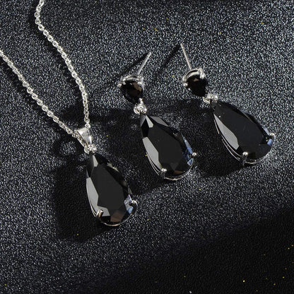 Wedding Jewelry Set for Bridesmaids - Sterling Silver Teardrop CZ Crystal Cubic Zirconia Rhinestone Diamond Bridal Necklace Earrings Set for Bride Mother of Bride Party Prom Birthstone Costume Jewelry