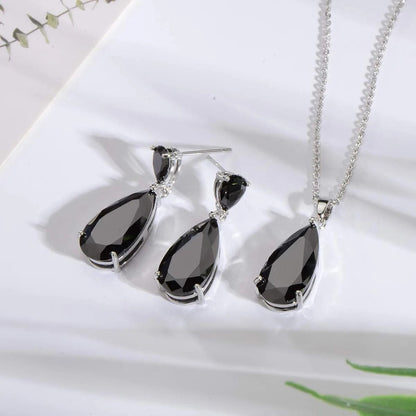 Wedding Jewelry Set for Bridesmaids - Sterling Silver Teardrop CZ Crystal Cubic Zirconia Rhinestone Diamond Bridal Necklace Earrings Set for Bride Mother of Bride Party Prom Birthstone Costume Jewelry