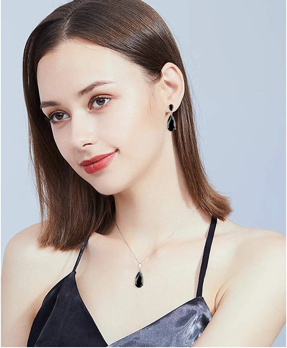 Wedding Jewelry Set for Bridesmaids - Sterling Silver Teardrop CZ Crystal Cubic Zirconia Rhinestone Diamond Bridal Necklace Earrings Set for Bride Mother of Bride Party Prom Birthstone Costume Jewelry