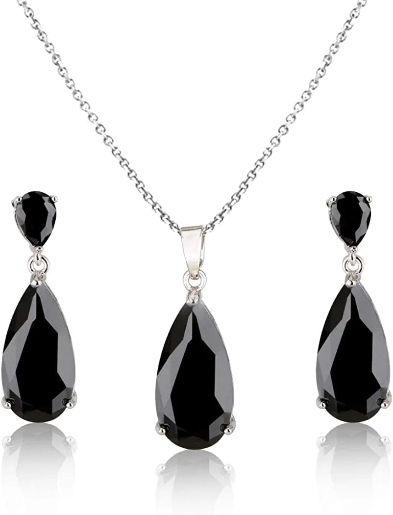 Wedding Jewelry Set for Bridesmaids - Sterling Silver Teardrop CZ Crystal Cubic Zirconia Rhinestone Diamond Bridal Necklace Earrings Set for Bride Mother of Bride Party Prom Birthstone Costume Jewelry Dec-Black Zircon