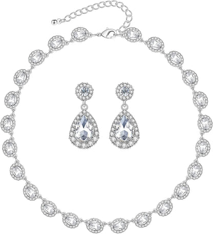 Wedding Jewelry Set for Women Bridal Necklace and Earrings for Bridemaids Costume Jewelry Set for Women Bridal Jewelry Set for Wedding Prom Jewelry Set Crystal