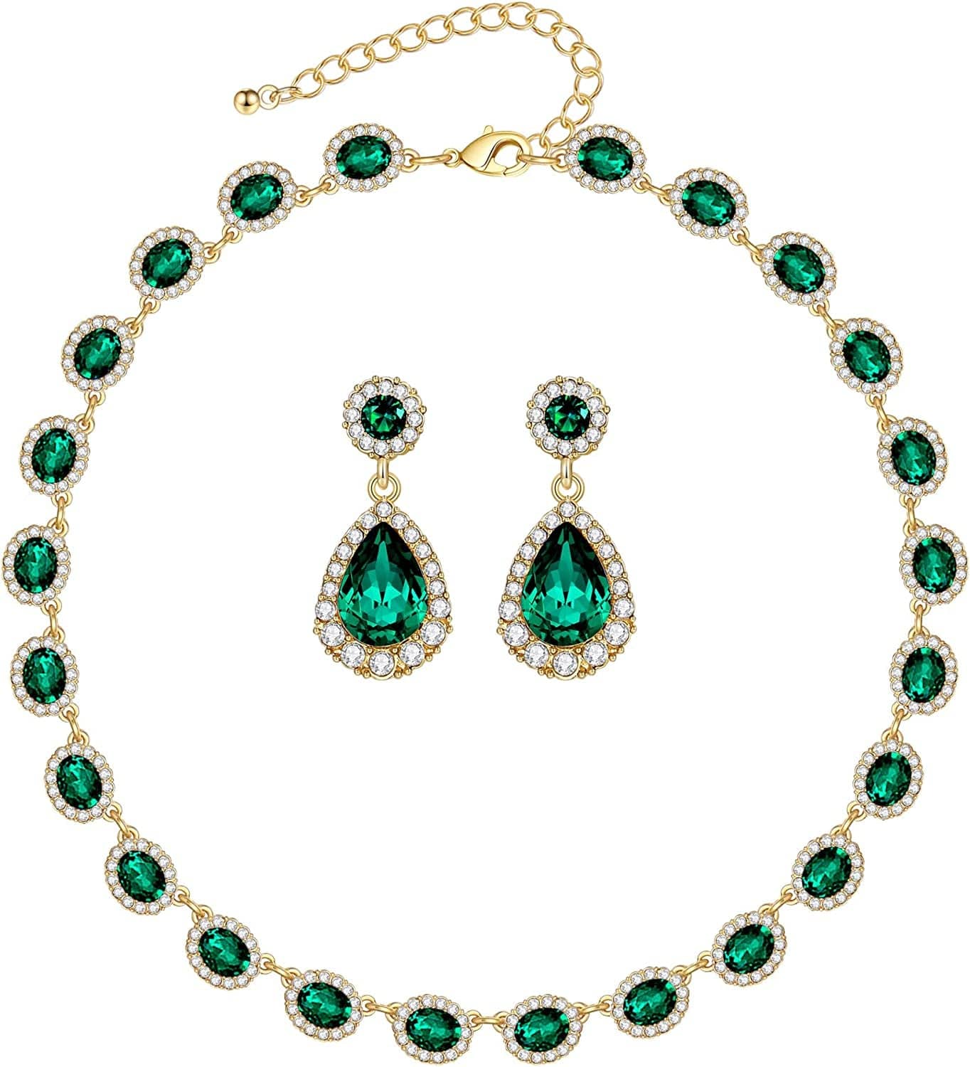 Wedding Jewelry Set for Women Bridal Necklace and Earrings for Bridemaids Costume Jewelry Set for Women Bridal Jewelry Set for Wedding Prom Jewelry Set Emerald