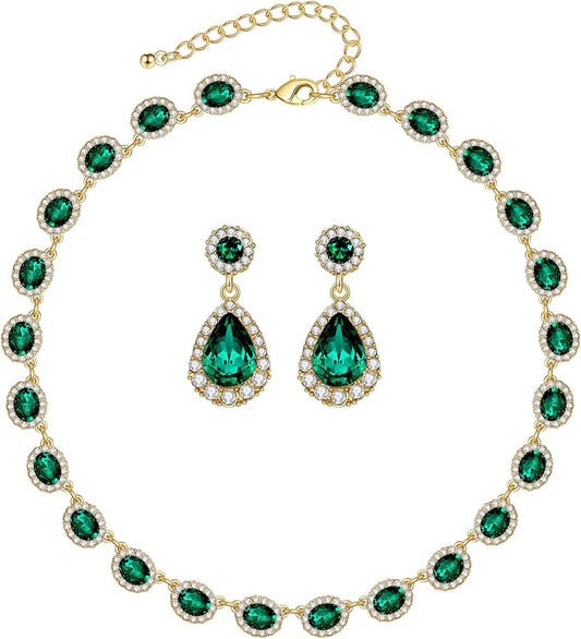 Wedding Jewelry Set for Women Bridal Necklace and Earrings for Bridemaids Costume Jewelry Set for Women Bridal Jewelry Set for Wedding Prom Jewelry Set Emerald