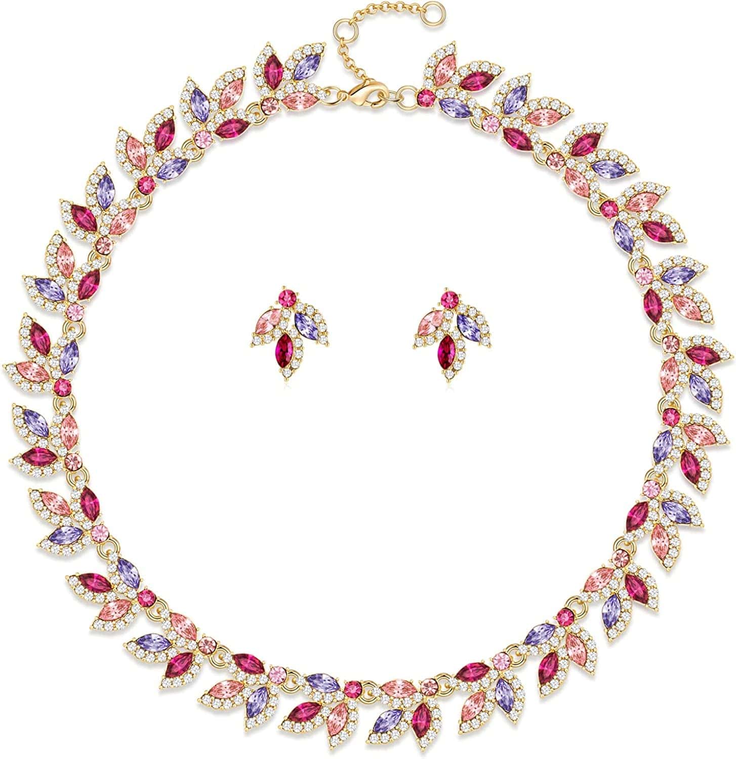 Wedding Jewelry Set Rhinestone Necklace Bridal Jewelry Set Costume Jewelry Sets for Women Wedding Bridal Jewelry Purple