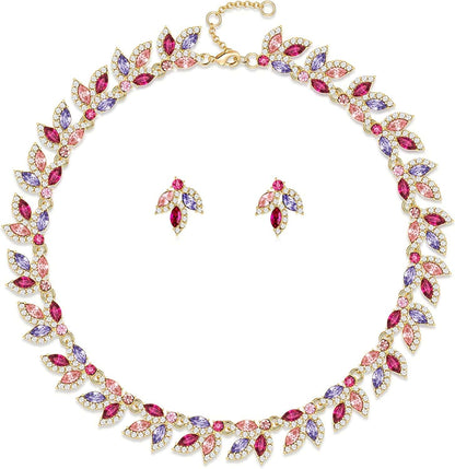 Wedding Jewelry Set Rhinestone Necklace Bridal Jewelry Set Costume Jewelry Sets for Women Wedding Bridal Jewelry Purple