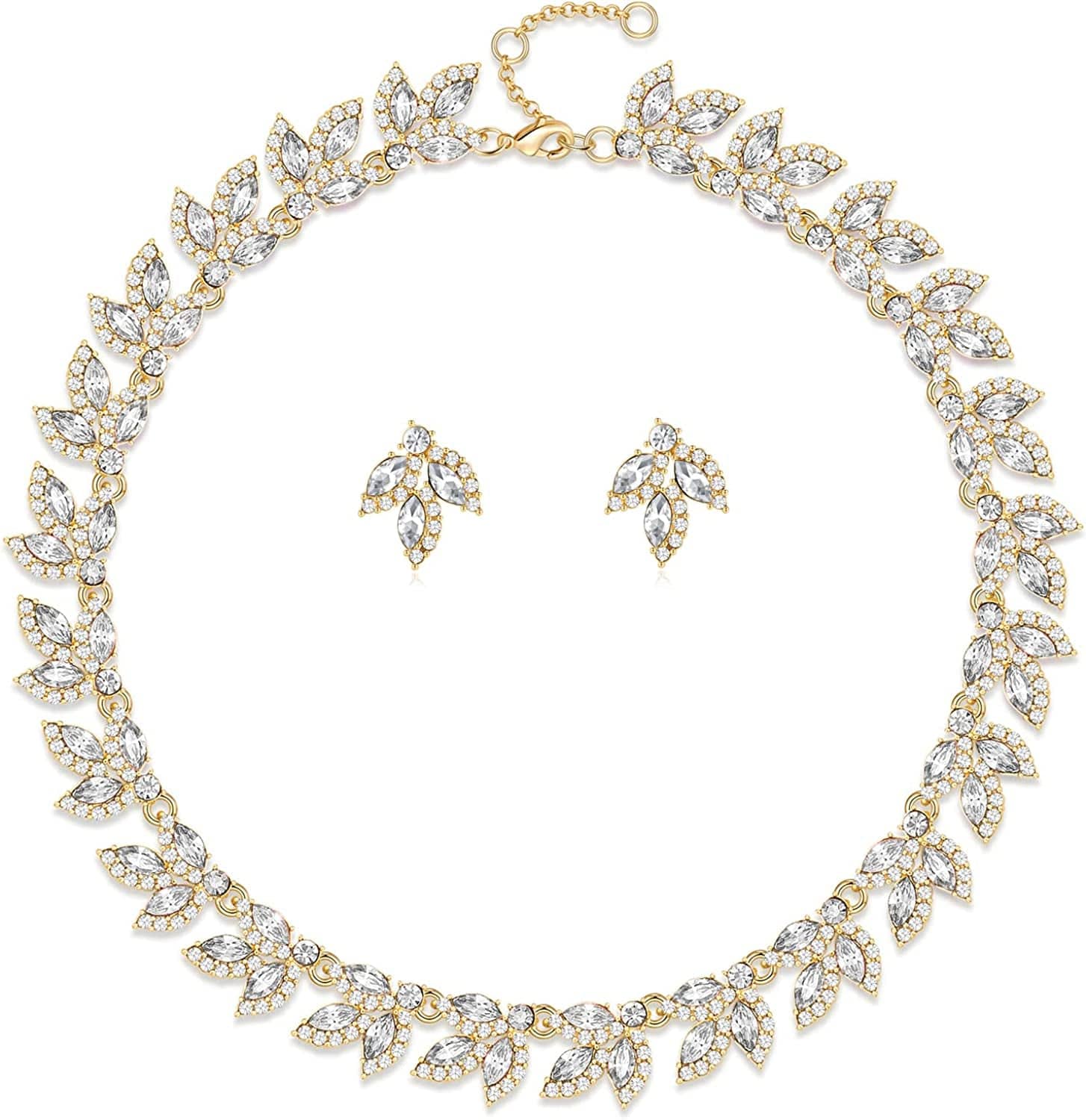 Wedding Jewelry Set Rhinestone Necklace Bridal Jewelry Set Costume Jewelry Sets for Women Wedding Bridal Jewelry White
