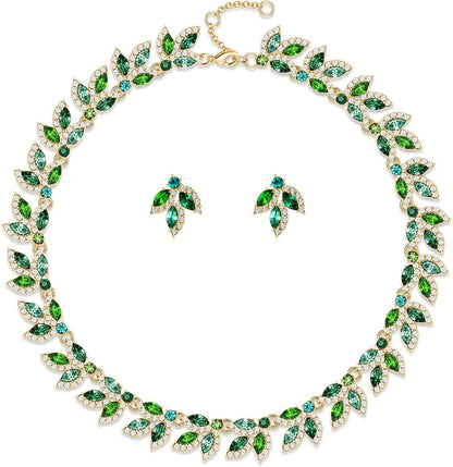 Wedding Jewelry Set Rhinestone Necklace Bridal Jewelry Set Costume Jewelry Sets for Women Wedding Bridal Jewelry Green