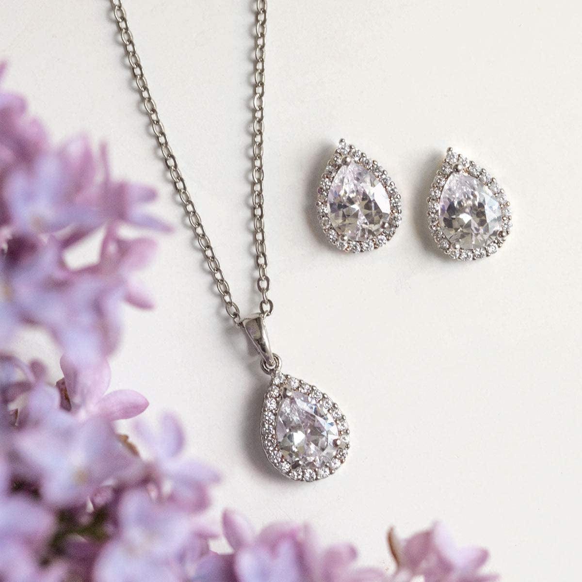 Wedding Jewelry Set, Tear Drop Necklace and Earrings Set in Gold, Rose Gold, Silver