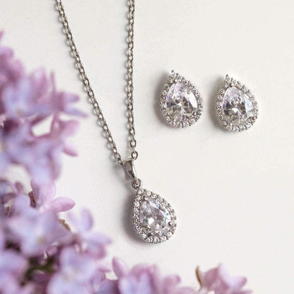 Wedding Jewelry Set, Tear Drop Necklace and Earrings Set in Gold, Rose Gold, Silver