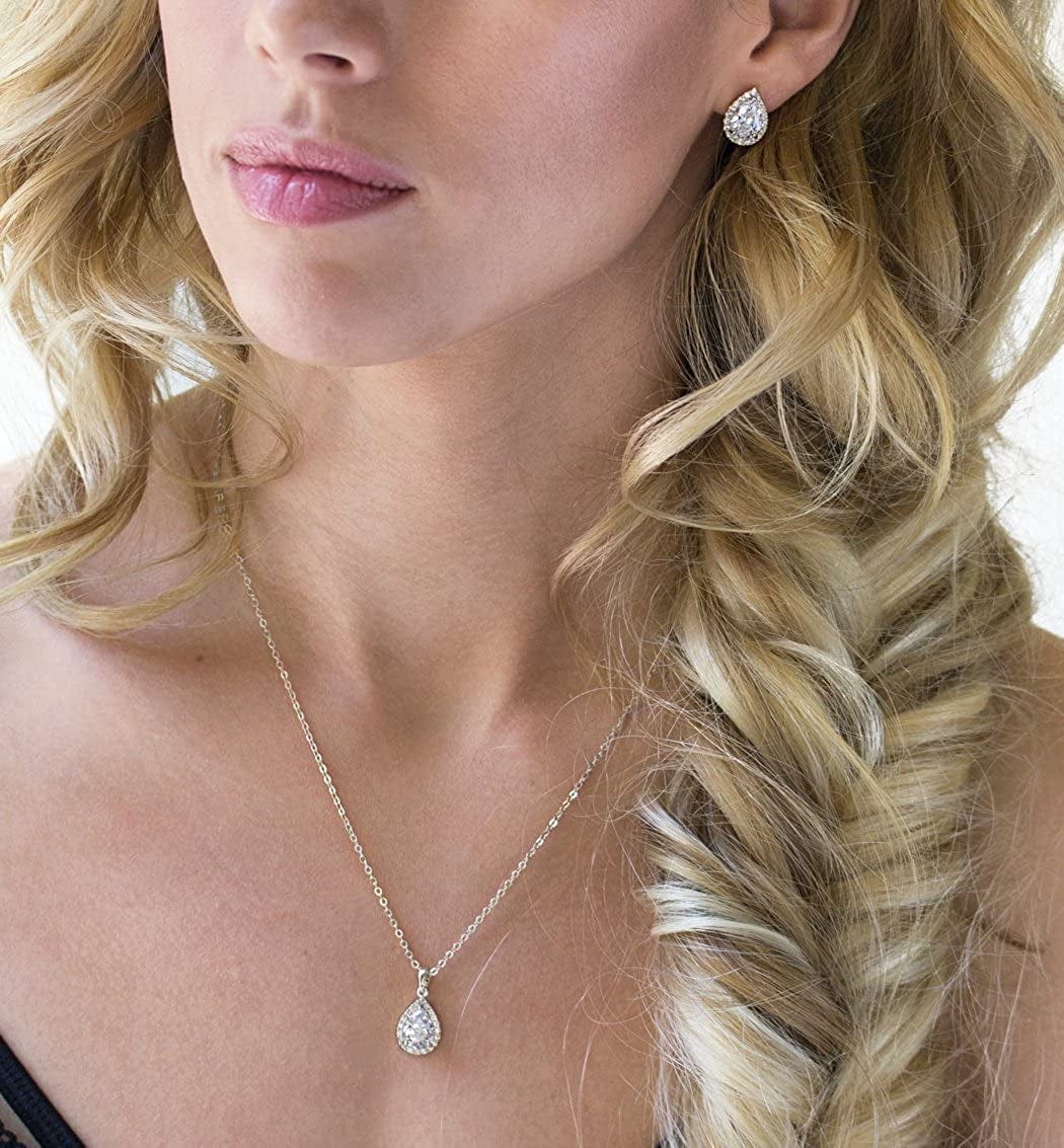 Wedding Jewelry Set, Tear Drop Necklace and Earrings Set in Gold, Rose Gold, Silver