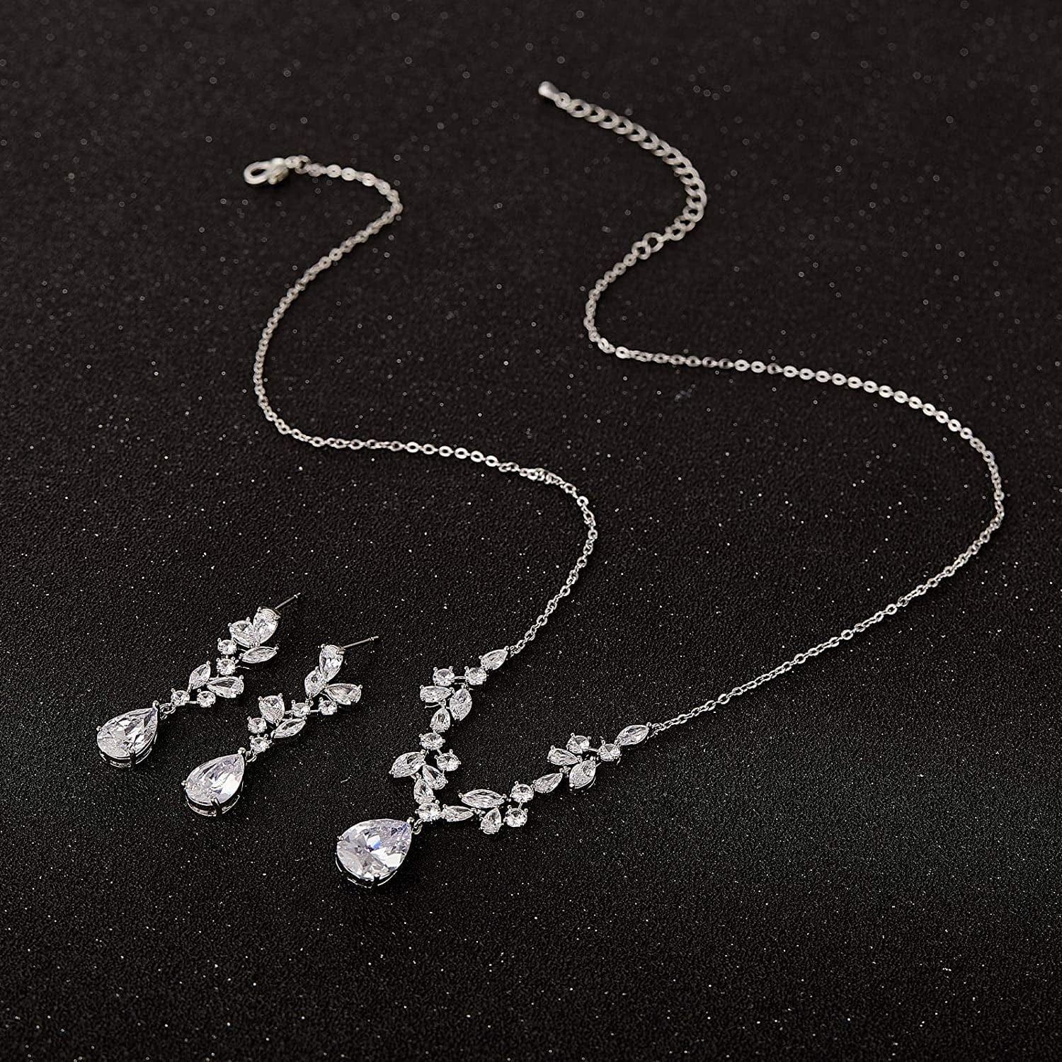 Wedding Jewelry Sets for Brides Bridesmaid Women, CZ Marquise Teardrop Bridal Necklace Earrings Set Wedding Prom Costume Jewelry Gifts