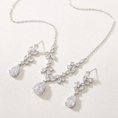 Wedding Jewelry Sets for Brides Bridesmaid Women, CZ Marquise Teardrop Bridal Necklace Earrings Set Wedding Prom Costume Jewelry Gifts