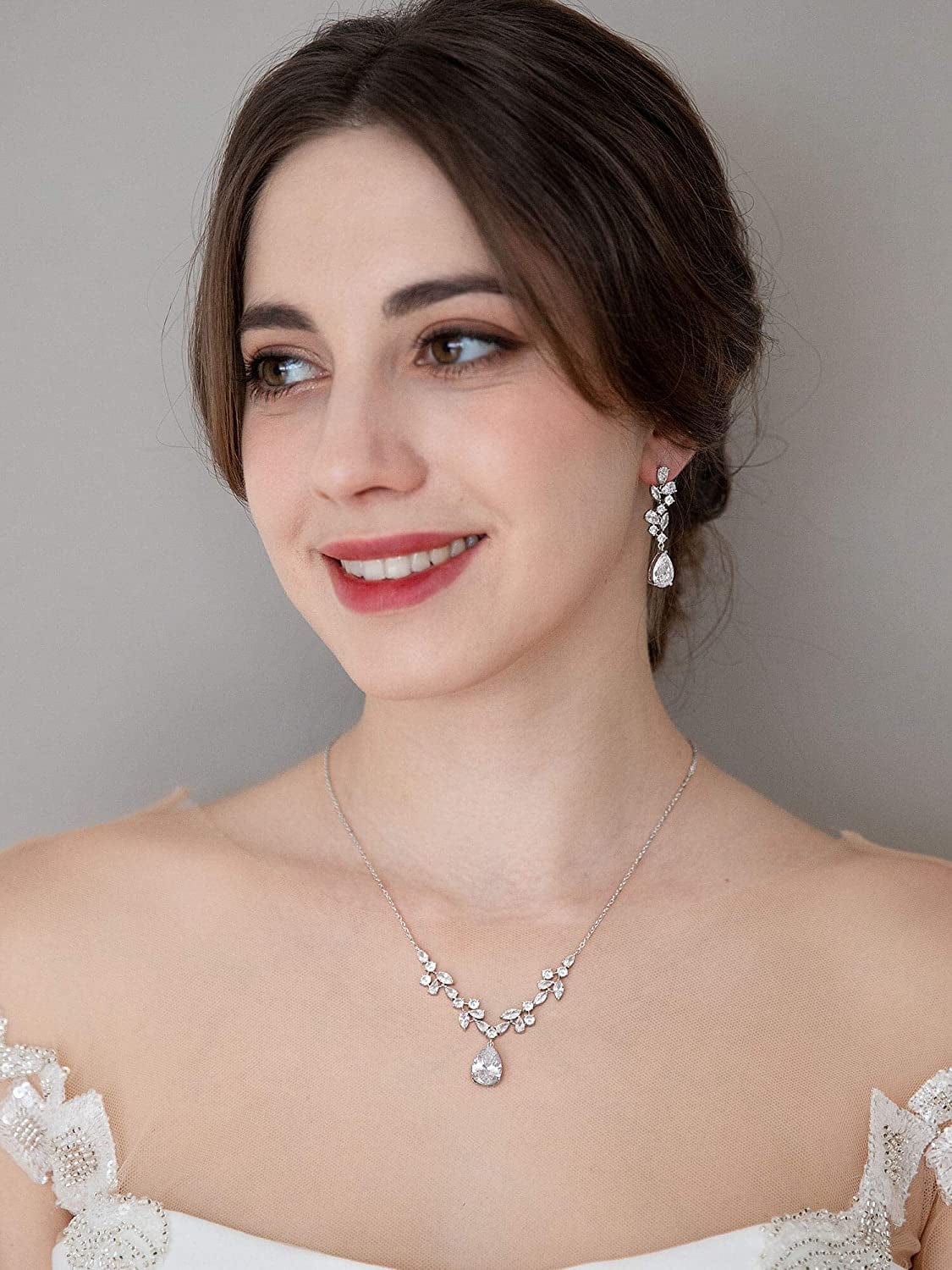 Wedding Jewelry Sets for Brides Bridesmaid Women, CZ Marquise Teardrop Bridal Necklace Earrings Set Wedding Prom Costume Jewelry Gifts