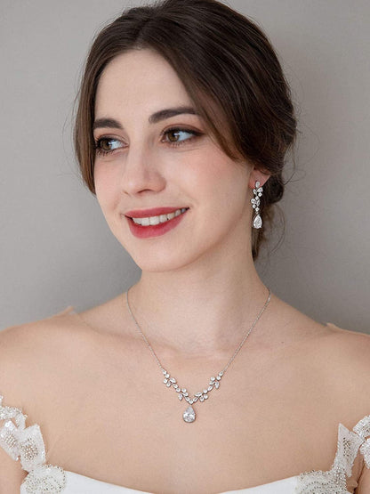 Wedding Jewelry Sets for Brides Bridesmaid Women, CZ Marquise Teardrop Bridal Necklace Earrings Set Wedding Prom Costume Jewelry Gifts