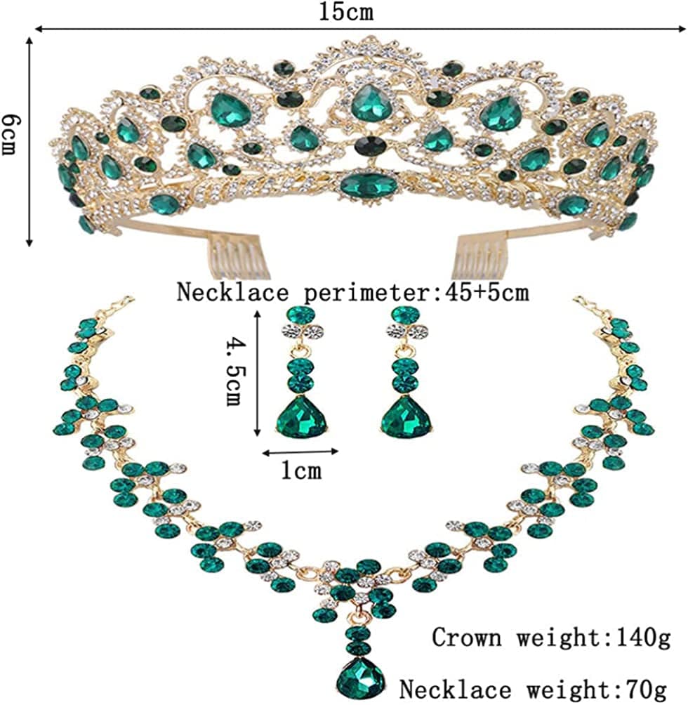 Wedding Tiaras and Earrings Set, Tiara and Necklace Set, Wedding Bridal Flower Jewelry Set Baroque Tiara Crystal Crown with Comb Retro Rhinestone Necklace Earrings Bridesmaids Queen Costume for Prom Party
