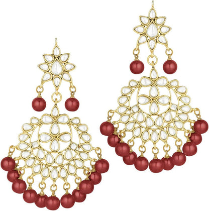 Wedding Wear Kundan Beaded Choker Necklace Set with Maang Tikka Indian Jewelry for Women Girls (Maroon)