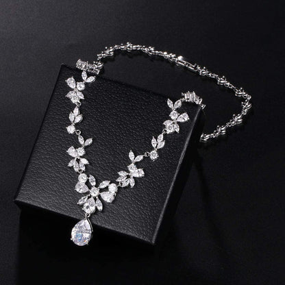 Weimanjewelry Women Cubic Zirconia Marquise Teardrop Bridal Necklace and Dangling Earring Jewelry Set for Wedding