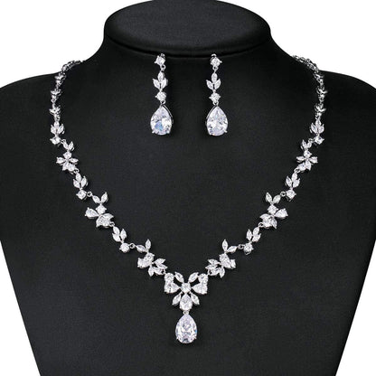 Weimanjewelry Women Cubic Zirconia Marquise Teardrop Bridal Necklace and Dangling Earring Jewelry Set for Wedding