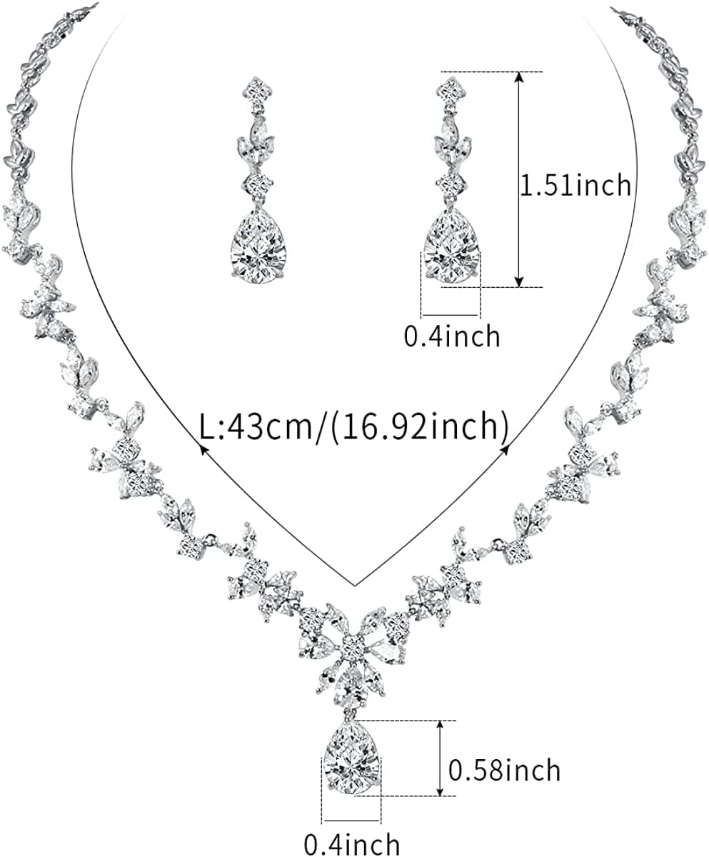 Weimanjewelry Women Cubic Zirconia Marquise Teardrop Bridal Necklace and Dangling Earring Jewelry Set for Wedding