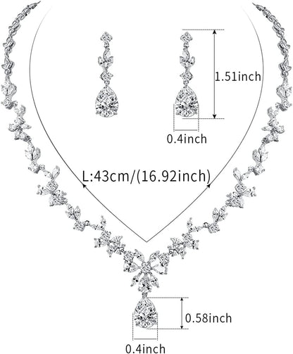 Weimanjewelry Women Cubic Zirconia Marquise Teardrop Bridal Necklace and Dangling Earring Jewelry Set for Wedding