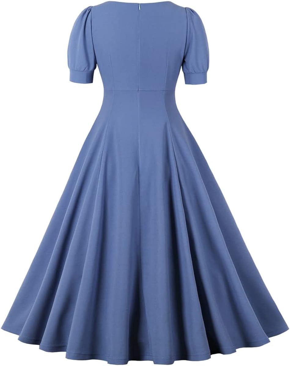 Wellwits Women'S Bubble Sleeve Keyhole Front 1940S Cocktail Formal Vintage Dress