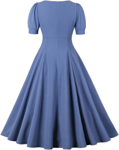 Wellwits Women'S Bubble Sleeve Keyhole Front 1940S Cocktail Formal Vintage Dress