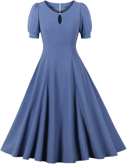 Wellwits Women'S Bubble Sleeve Keyhole Front 1940S Cocktail Formal Vintage Dress