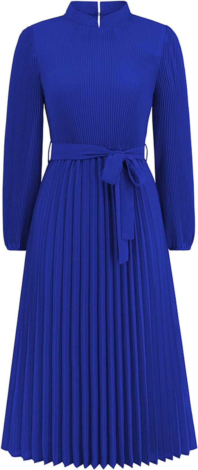 Wellwits Women'S Sleeved Mandarin Collar Pleated Cocktail Formal Long Dress
