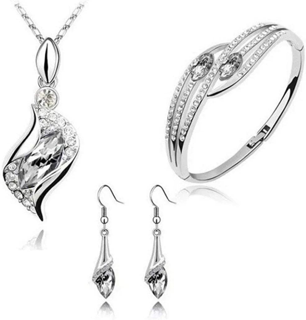 Wensltd Clearance! 3Pcs Fashion Jewelry Set Crystal Chic Eyes Drop Earrings Necklace Bracelet DIY Clear