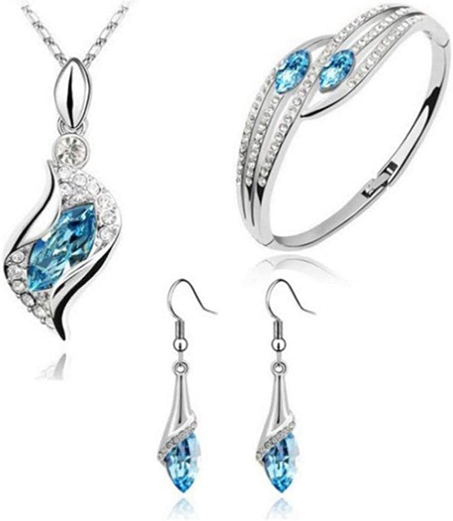 Wensltd Clearance! 3Pcs Fashion Jewelry Set Crystal Chic Eyes Drop Earrings Necklace Bracelet DIY Blue