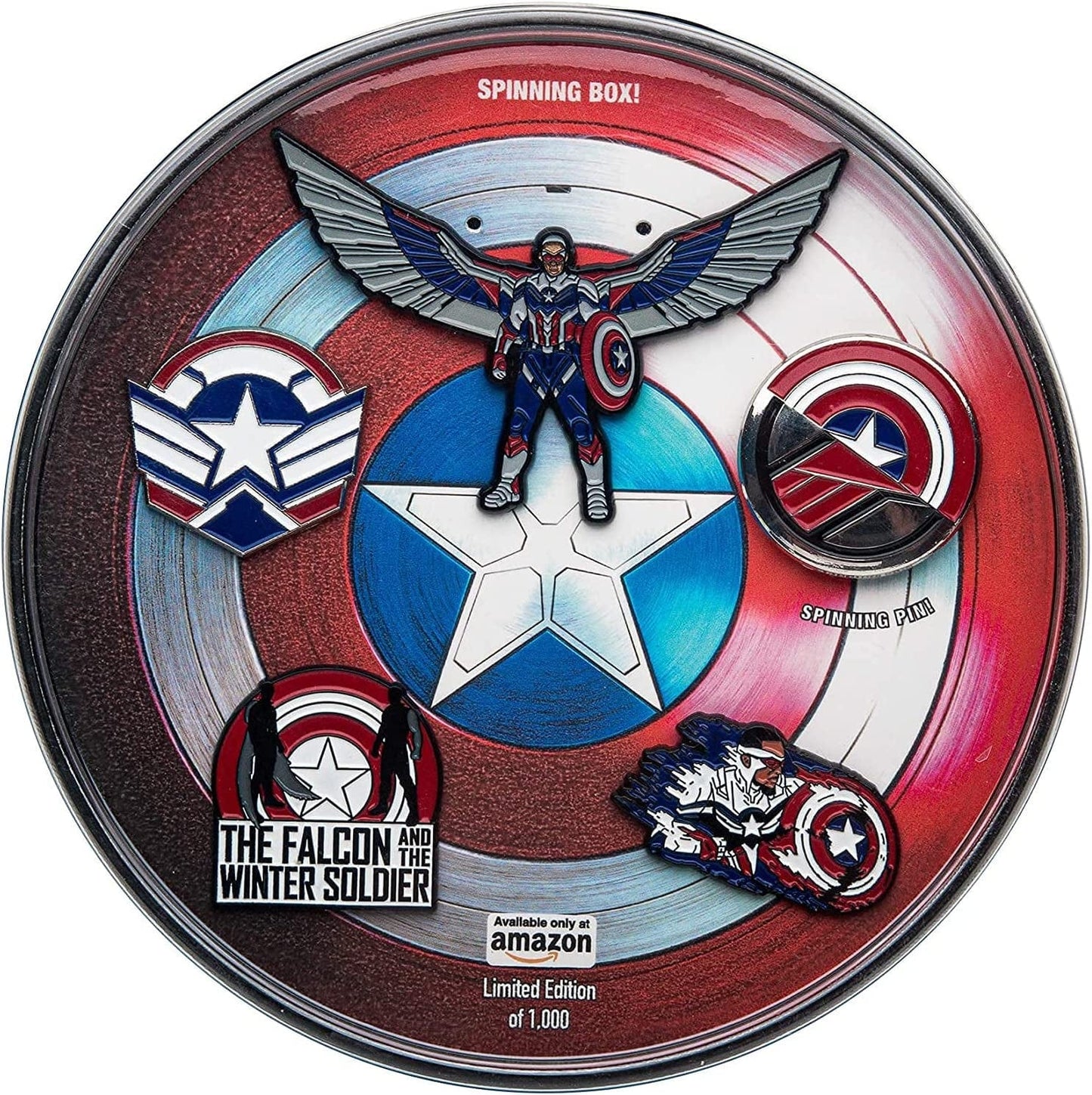 Werewolf Captain America Black Nickel Plate Finish Metal-Based with Enamel 5 Lapel Pin Set. Comes in an Officially Licensed Spinning 16Cm Circular Window Box. ( Exclusive). The Falcon