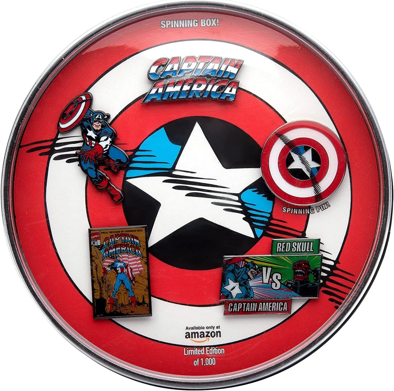 Werewolf Captain America Black Nickel Plate Finish Metal-Based with Enamel 5 Lapel Pin Set. Comes in an Officially Licensed Spinning 16Cm Circular Window Box. ( Exclusive). Captain Amaerica 80 Classic